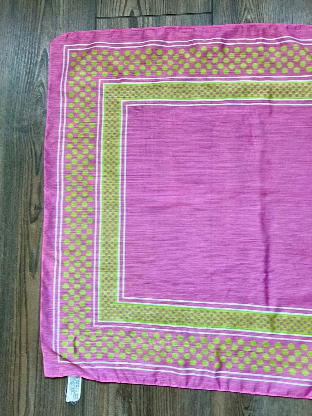 Pink and Green Polka Dot scarf 21/21 inches